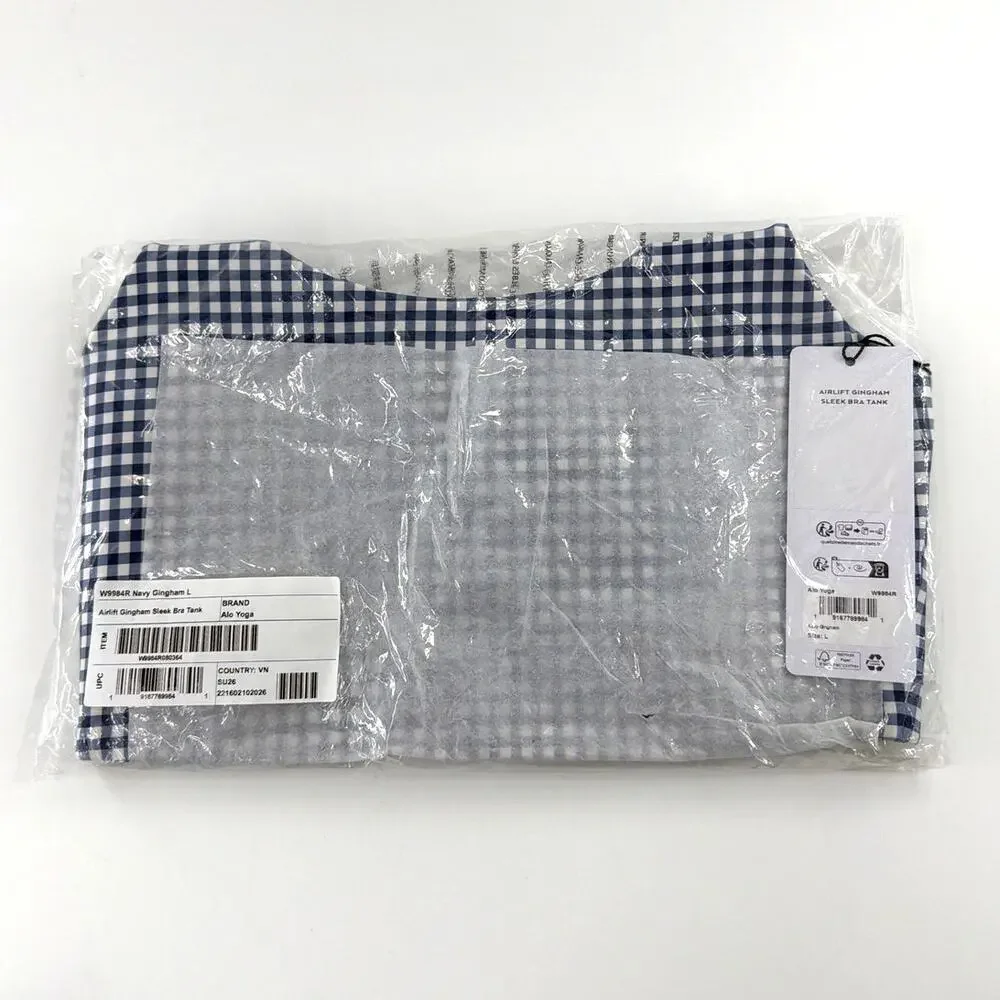 Alo Yoga Airlift Gingham Sleek Bra Tank Navy Size L